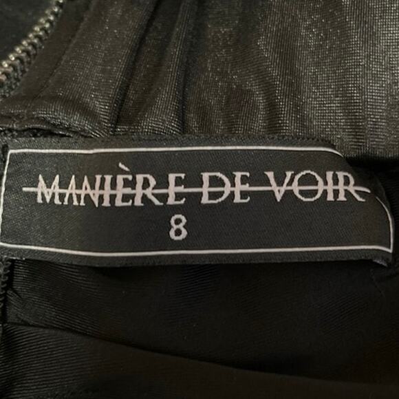 Maniere De Voir Black Faux Leather Ruched Drawstring Mini Pencil Skirt Size 8 - Picture 4 of 5